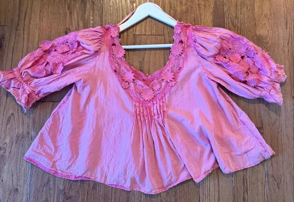 Free People pink Sophie 3d floral swing top size small